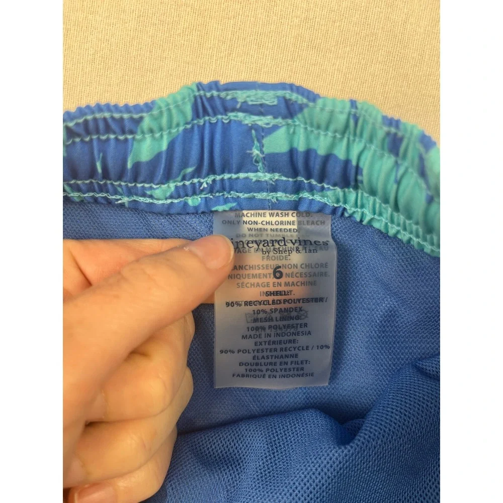 Vineyard Vines Boys Blue Palm Leaf Print Swim Trunks Board Shorts Size 6